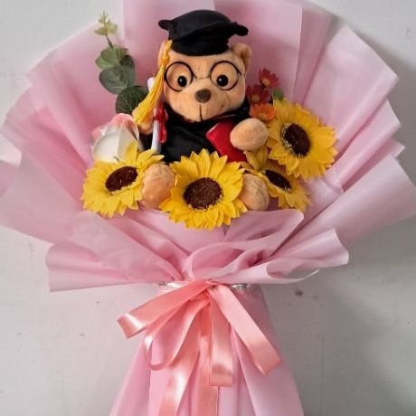 Bó hoa tốt nghiệp kèm gấu tốt nghiệp, bó hoa hướng dương có gấu tốt nghiệp