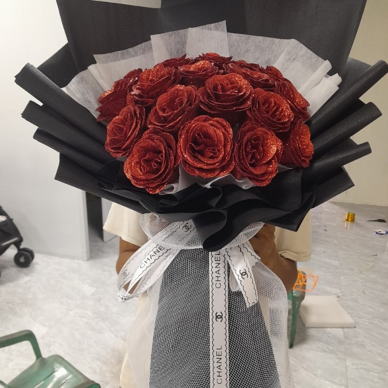 Bó hoa nhũ kim tuyến hàn quốc 20 bông to đẹp bó theo yêu cầu quà tặng sinh nhật, noel, valentine giá rẻ
